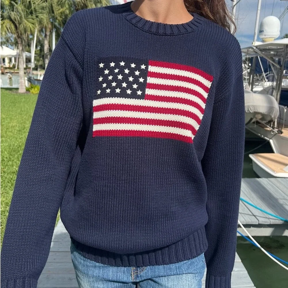 Brandy Melville Navy Flag Sweater - Picture 1 of 4